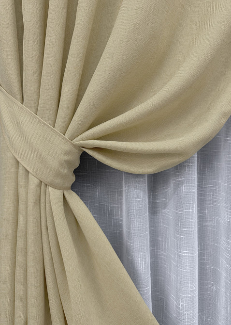 Комплект штор VR-Textil Лен Мешковина 100х270 2шт и Тюль 300х270 114ш-115т Бежевый с белым 71-022/1 Киев - изображение 4