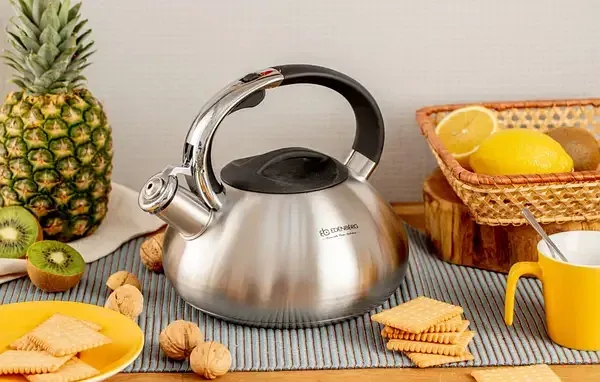 Стильный чайник из нержавеющей стали с капсульным дном и свистком, 3.0 л – для всех типов плит Одесса - изображение 1