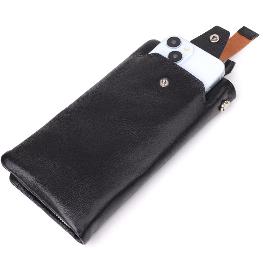 Жіночий шкіряний гаманець-клатч із відділенням під телефон ST Leather 23101 Чорний Київ - фото 7