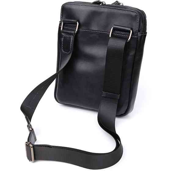 Красива чоловіча сумка через плече з гладкої натуральної шкіри Shvigel 20871_1 Чорний Київ