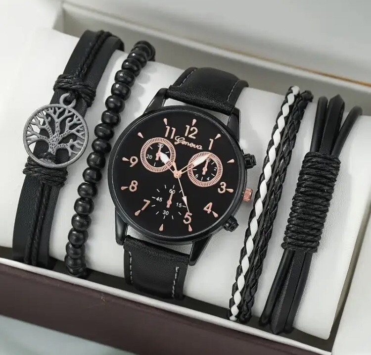 Подарочный набор для мужчин: наручные часы с 4 ориг. браслетами- диам 4см, длин 24см, шир рем 2см, без коробки Киев - изображение 1