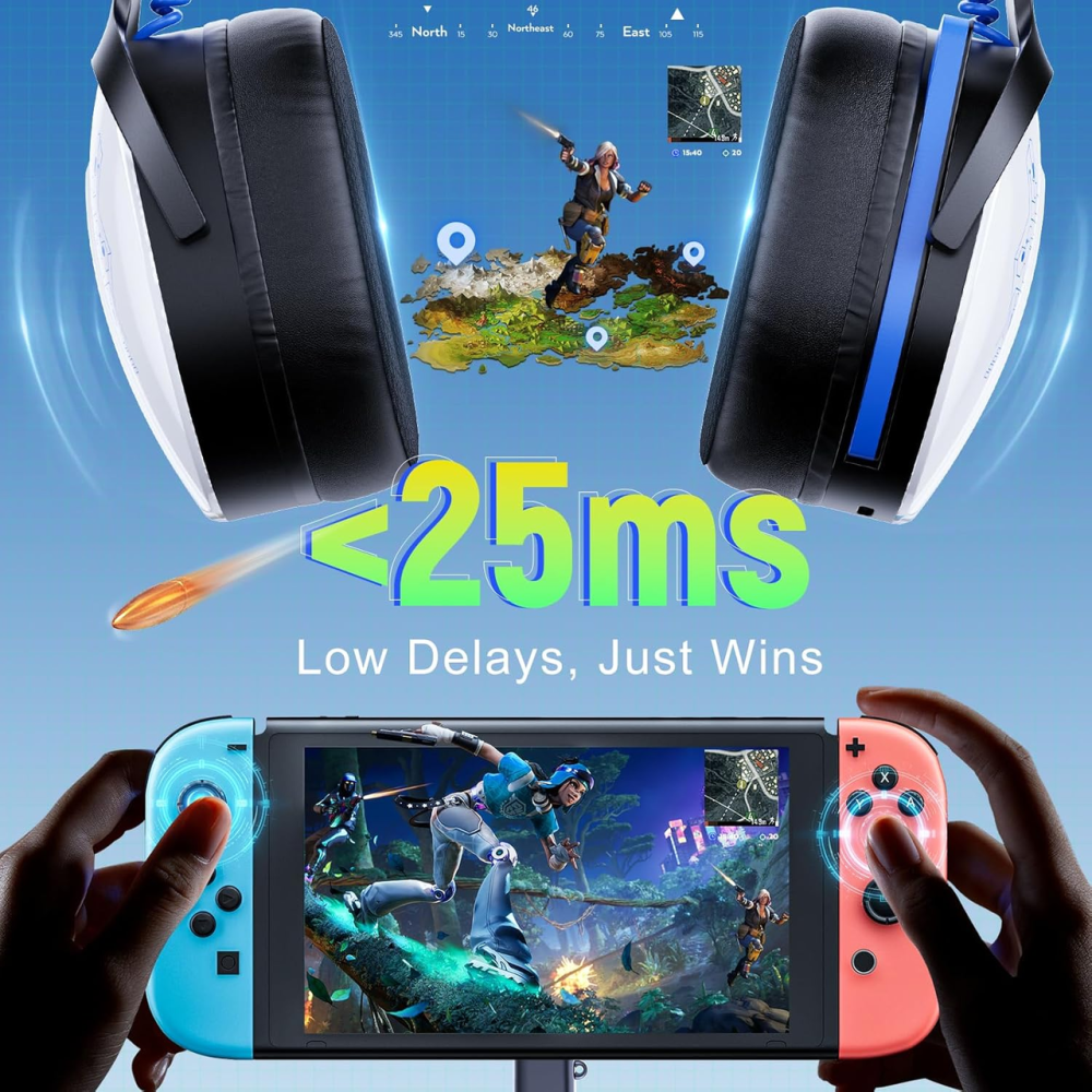 Бездротова ігрова гарнітура PS5 для ПК PS5 PS4 Switch 2,4 ГГц Bluetooth 5.3 акумулятором 40 годин, RGB-підсвічування Київ - фото 5