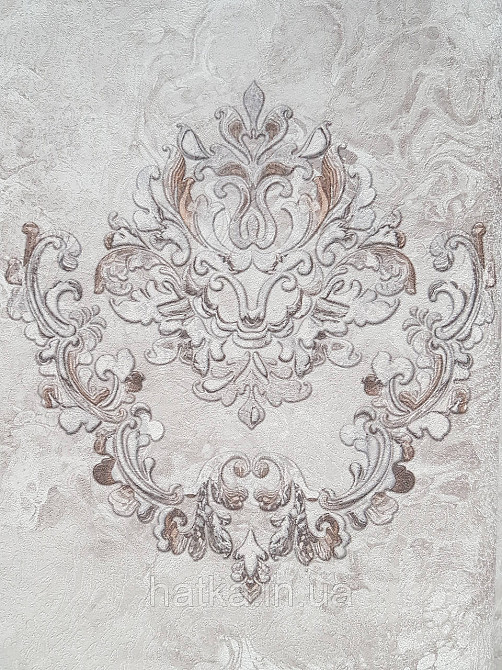 Шпалери вінілові на флізеліні гарячого тиснення DU&KA 1.06х10 вензель основа під штукатурку сірі коричневі Київ - фото 3