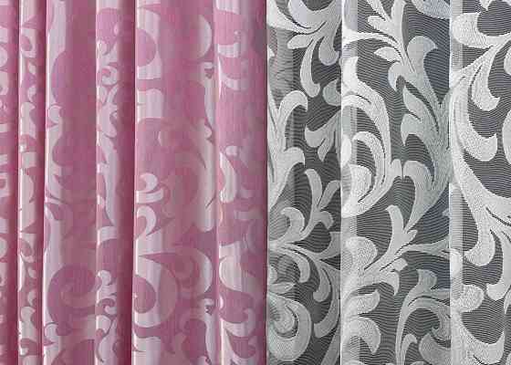 Комплект штор VR-Textil Жаккард Вензель 100х270 2шт и Тюль 400х270 476ш-1147т Розовый с белым 71-102/2 Киев