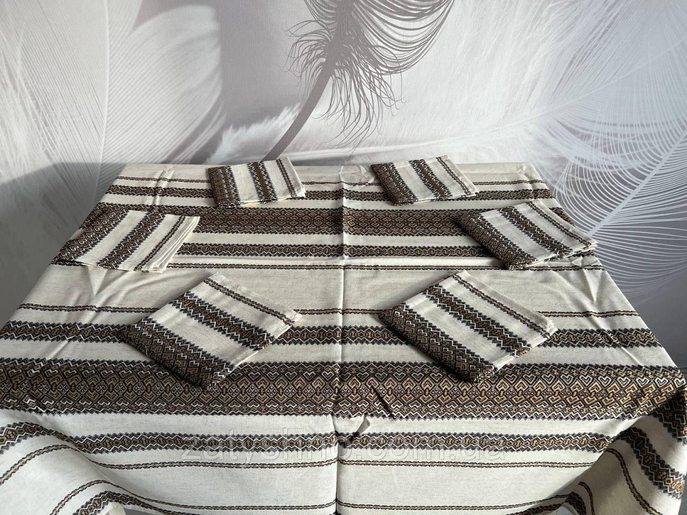 Кофейная   вышитая скатерть с салфетками Киев - изображение 1