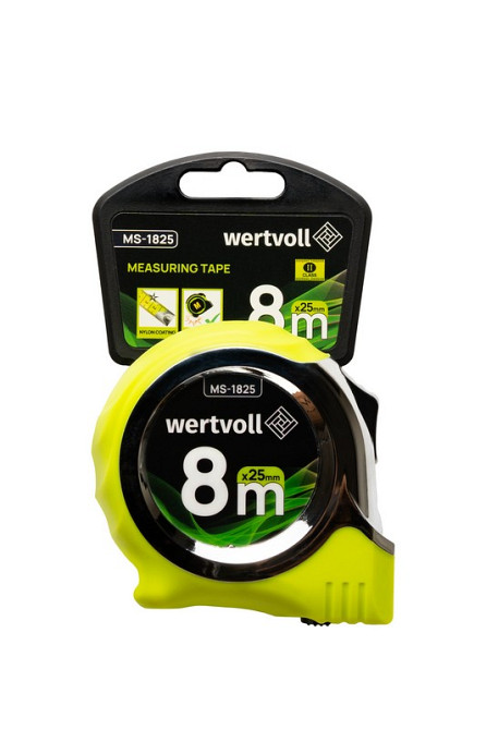 WERTVOLL Рулетка WERTVOLL 8 м×25 мм фіксатор полотна кнопка STOP покриття TPR нейлонове покритт Київ - фото 7