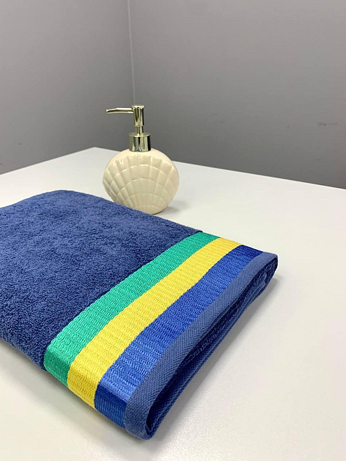 Махровое полотенце Ideal Textile 70*140 см с яркими полосками (56860802) Джинс Черновцы - изображение 4