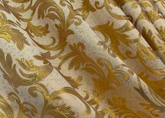 Комплект готовых штор VR-Textil Жаккард Завиток с люрексом № 1645ш Молочный с золотистым 145х170 см 2 шт (35-0266) Киев