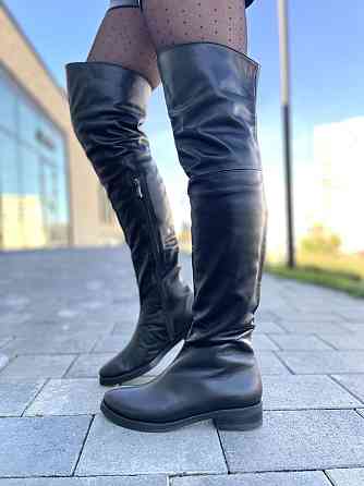 Nivelle Ботфорти зимові жіночі з натуральної шкіри чорні на низькому ходу, наповнювач хутро 300 Коломыя