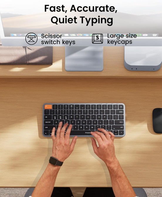 Бездротова Bluetooth клавіатура ProtoArc K90-A для Mac/iPad: підсвічування, металевий корпус, Multi-device, Space Gray Київ - фото 7