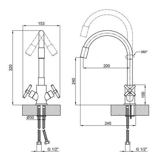 Смеситель для кухни с гибким изливом Lidz Wind Black 13R-BFS чорный мат Киев