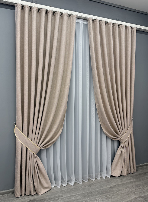 Комплект готових штор VR-Textil Льон ALORA-TON № 1874ш Бежевий 100х290см 2 шт (31-939) Київ - фото 3