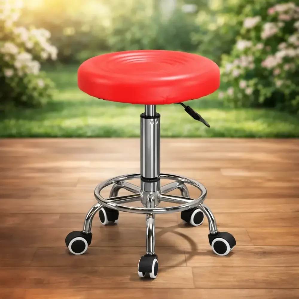 Стул косметологический без спинки на колесах с подставкой для ног, регулировка высоты Красный Киев - изображение 2