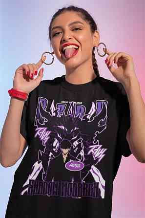 Футболка аниме Соло Левелинг Сунг Джинвоо оверсайз (S/M/L) Черний AnimeJ0219 Днепр