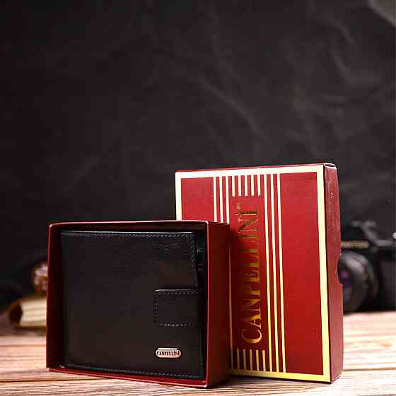 Практичный кошелек для мужчин горизонтального формата из натуральной гладкой кожи CANPELLINI 21772 Черный Киев