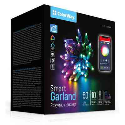 Гирлянда ColorWay Smart LED RGB WiFi+Bluetooth 10M 60LED IP65 (CW-GS-60L10UMC) Винница