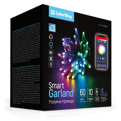 Гирлянда ColorWay Smart LED RGB WiFi+Bluetooth 10M 60LED IP65 (CW-GS-60L10UMC) Винница - изображение 1