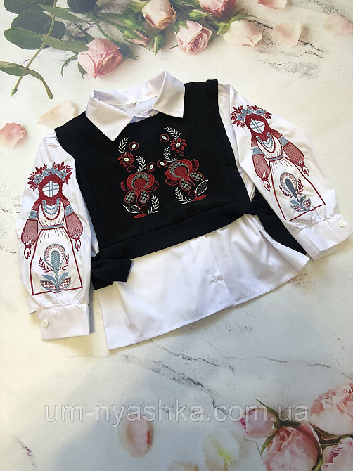 Біла сорочка + жилетка з вишивкою 122-140 Кривий Ріг - фото 1