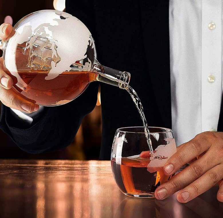 Набір Декантер Навколо світу з камінням для віскі корабель всередині 4 келихи на розносі Кременчук - фото 7