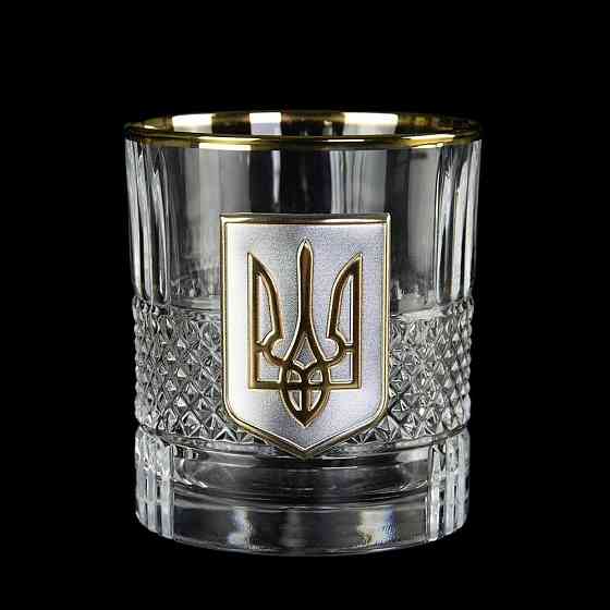 Набор для виски Гербовый Тризуб Boss Crystal (графин и 4 бокала) хрусталь декорирован серебром и золотом Киев