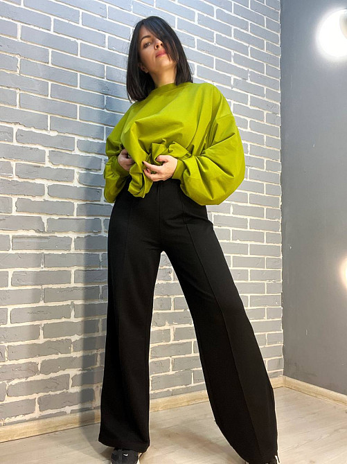 Костюм женский MY CITY 3044-8286 свитшот широкий оверсайз и брюки палаццо со стрелкой, зеленый, SM Киев - изображение 2