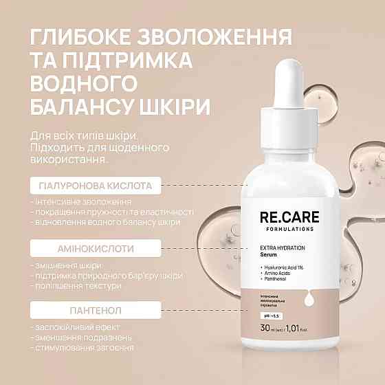 Интенсивная увлажняющая сыворотка Extra Hydration Serum RE.CARE 30 мл Киев