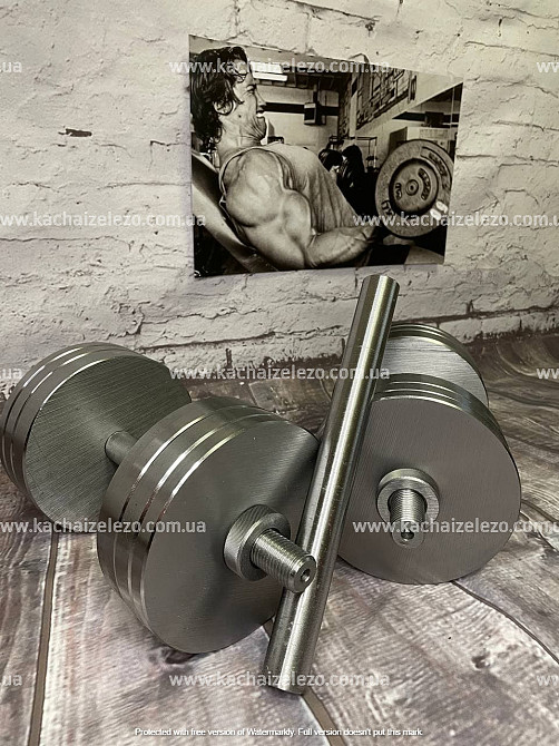 Гантели наборные 2 по 20 кг + Переходник для штанги Гантели, гири, штанги и диски металлические без покрытия Киев - изображение 3