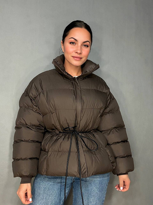 Куртка женская Fashion 3097 пуффер оверсайз со шнурком на талии коричневая, коричневый, M Киев - изображение 8