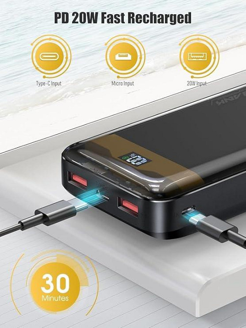 Power Bank 36000 мА·ч, быстрая зарядка 22,5 Вт, PD 20 Вт, QC 3.0, USB-C, цифровой дисплей Киев - изображение 10