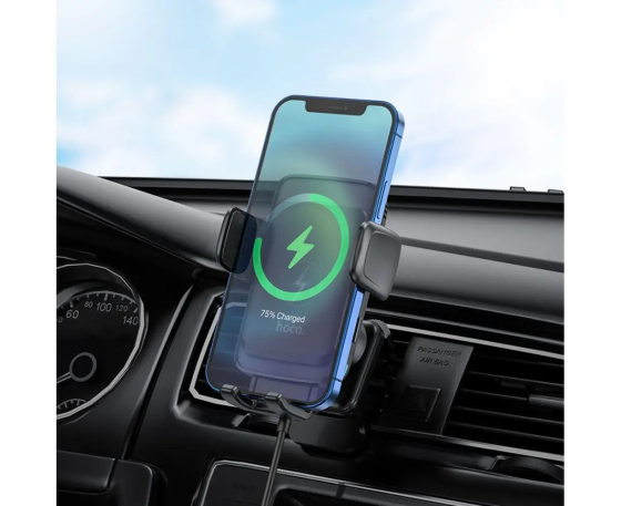 Тримач для телефону Hoco S35 з бездротовою зарядкою (автозахоплення) Чорний Київ