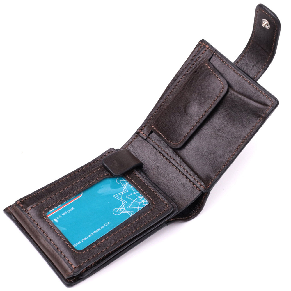 Практичне портмоне з люксової зернистої шкіри флотар GRANDE PELLE 22876 Коричневий Київ - фото 6