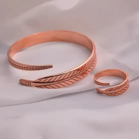 Набор медных украшений — браслет и кольцо с пером Киев