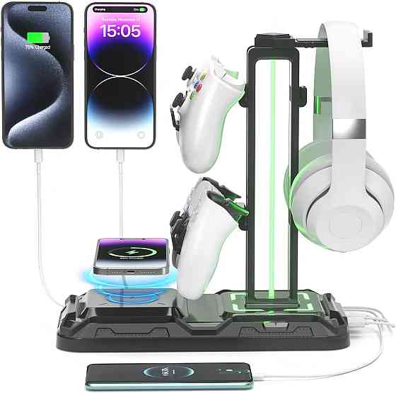 Подставка для наушников и контроллеров KDD HCS Stand Черный беспроводная зарядка 15W 9 режимов 2×USB Type‑C Киев