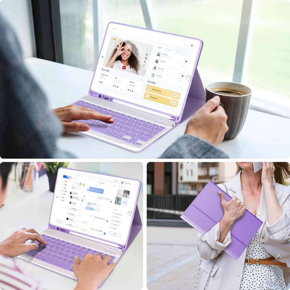 Кейc-клавіатура для iPad 9/8/7 Gen 10.2 дюйма Bluetooth с подставкой и держателем для Apple Pencil фиолетовый Киев - изображение 7