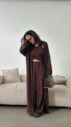 Женский комфортный стильный костюм тройка из натуральной вискозы Шоколад Одесса