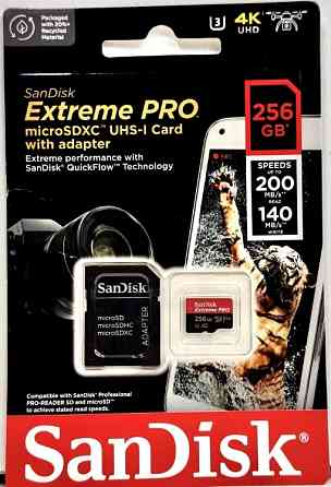 Карта пам'яті SanDisk Extreme Pro microSDXC 256GB UHS-T U3+ SD адаптер. Київ