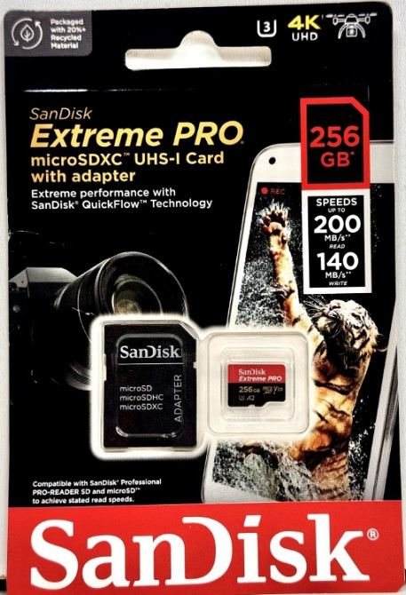 Карта пам'яті SanDisk Extreme Pro microSDXC 256GB UHS-T U3+ SD адаптер. Київ - фото 1