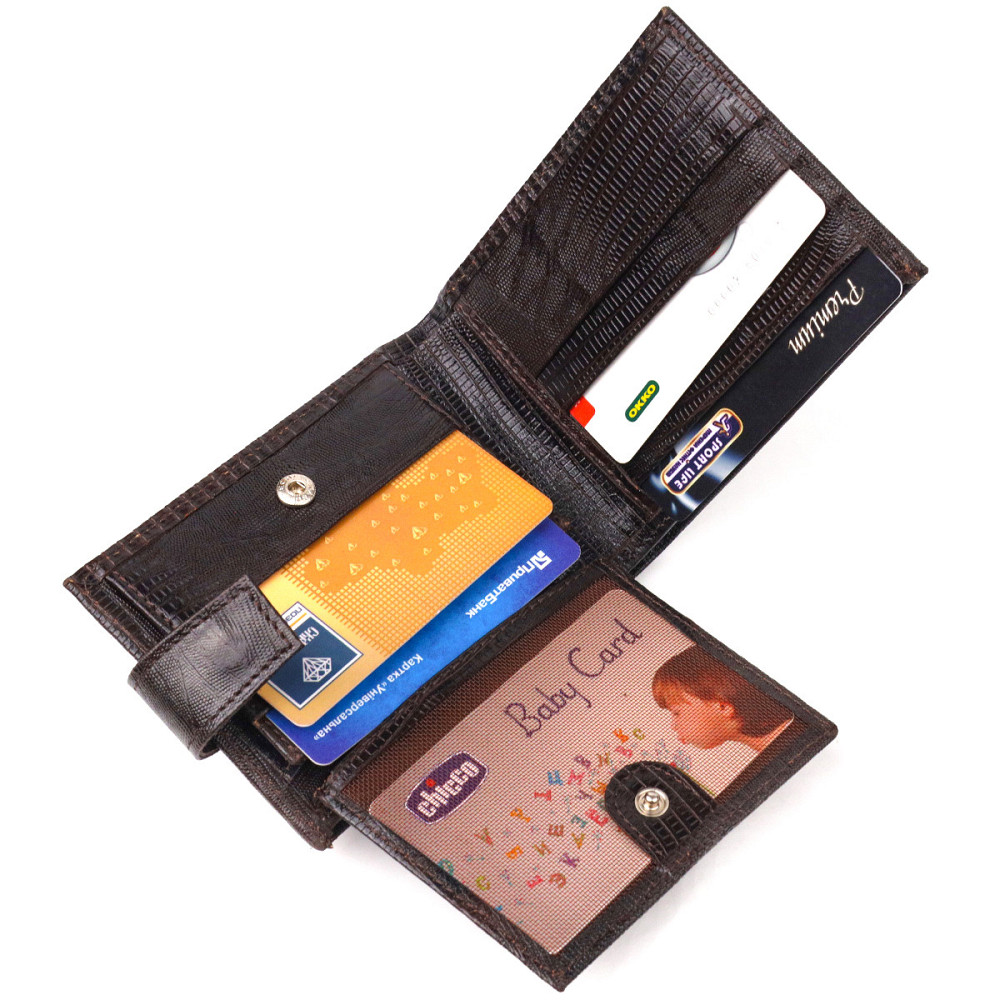 Чоловічий гаманець із натуральної фактурної шкіри CANPELLINI 21512 Коричневий Київ - фото 4