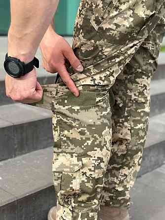 Військові чоловічі посилені штани з наколінниками піксель, польові штани ріп стоп для ЗСУ весна літо осінь Львів