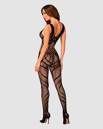 Сетчатый бодистокинг с вырезами и рисунком Obsessive Bodystocking G328 S/M/L, черный, комбинезон Sex Aura Киев