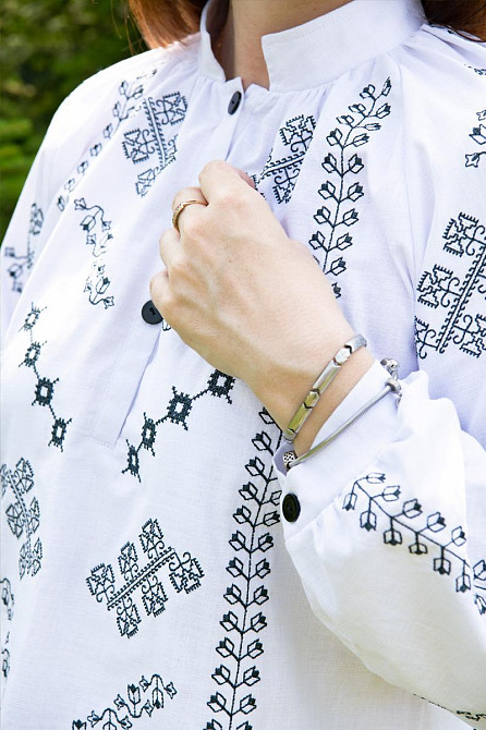 Вишиванка жіноча, біла, довгий рукав, льон, топ Київ - фото 6