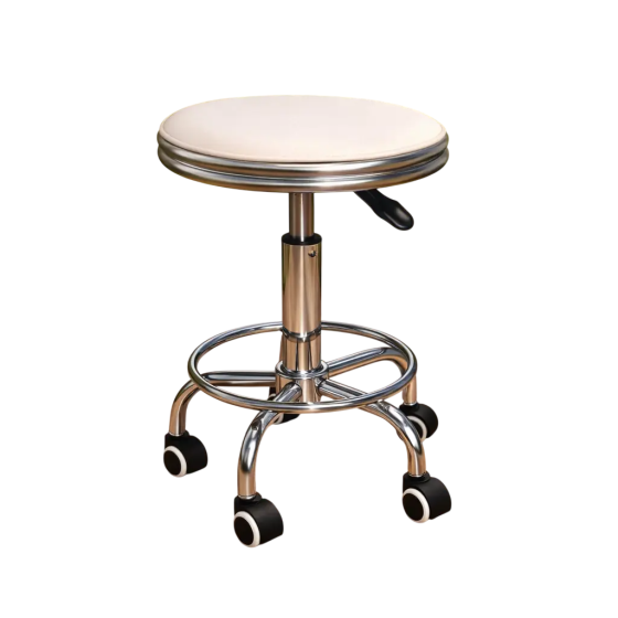 Стул косметологический без спинки на колесах с подставкой для ног, регулировка высоты Слоновая кость Киев
