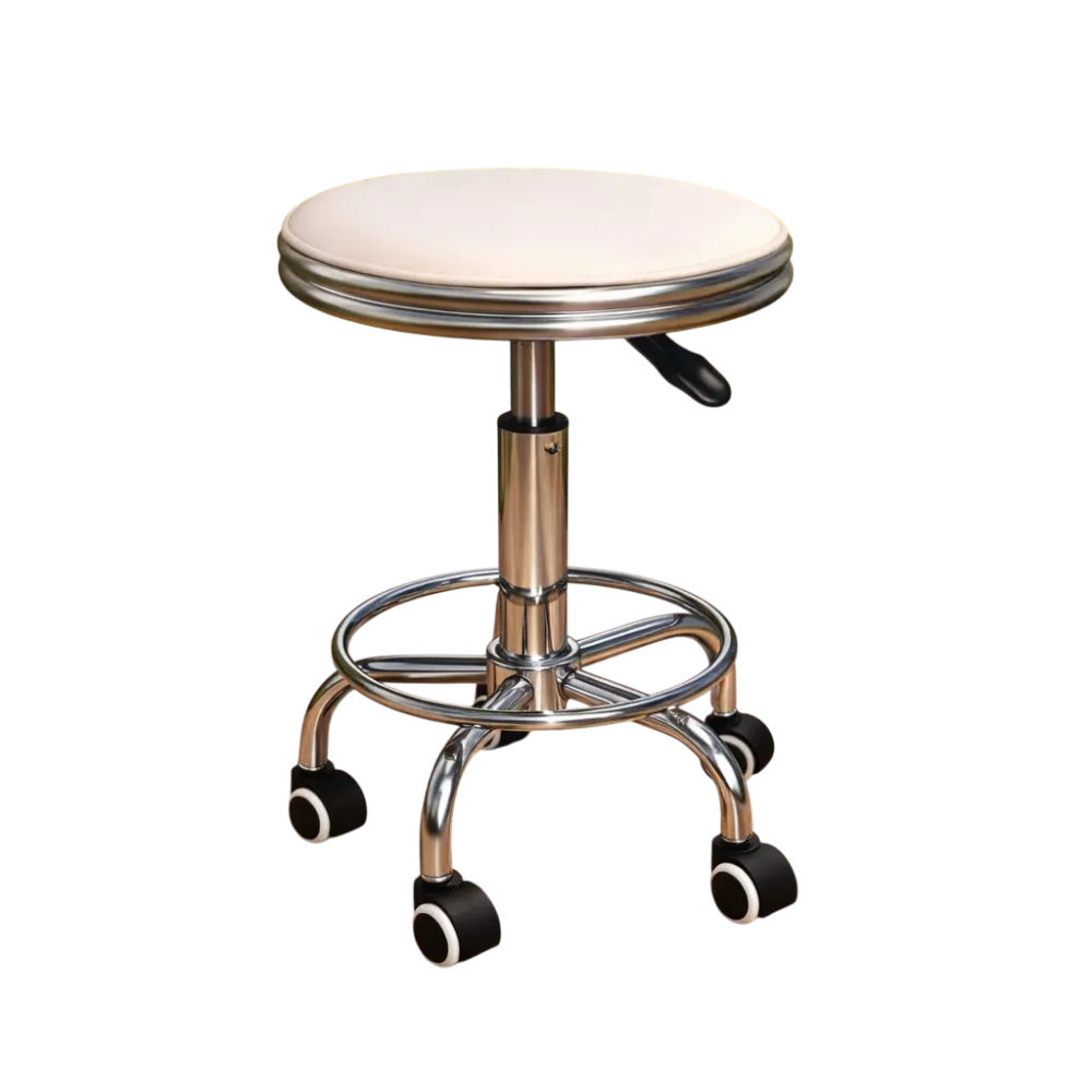 Стілець косметологічний без спинки на колесах із підставкою для ніг, регулювання висоти Слонова кістка Київ - фото 1