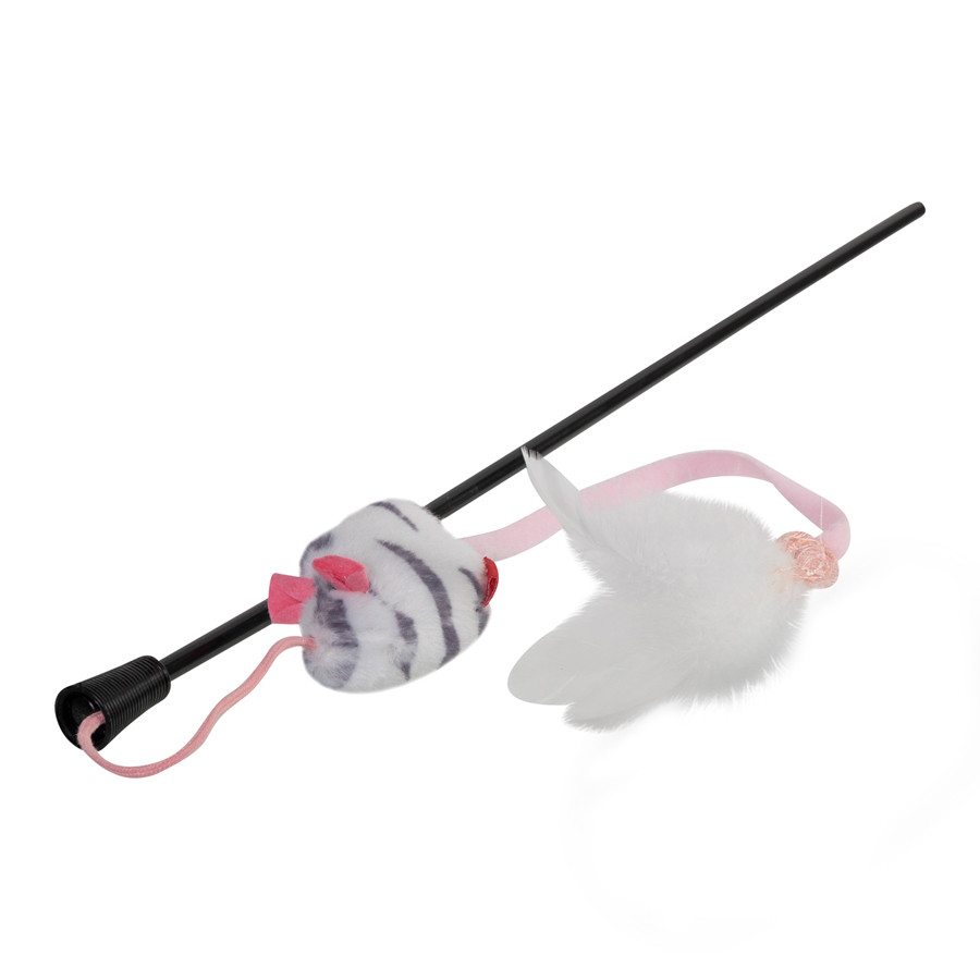 Іграшка для котів Дражнилка на стеку з мишкою зі звуковим ефектом GiGwi Teaser, перо, пластик, Коломыя - изображение 1