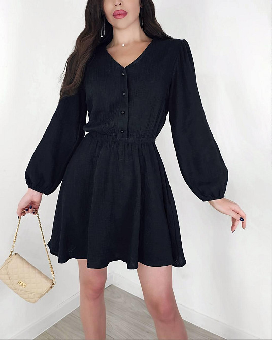 Женское легкое мини платье из натуральной ткани муслин Черный, 48/52 Одесса - изображение 1