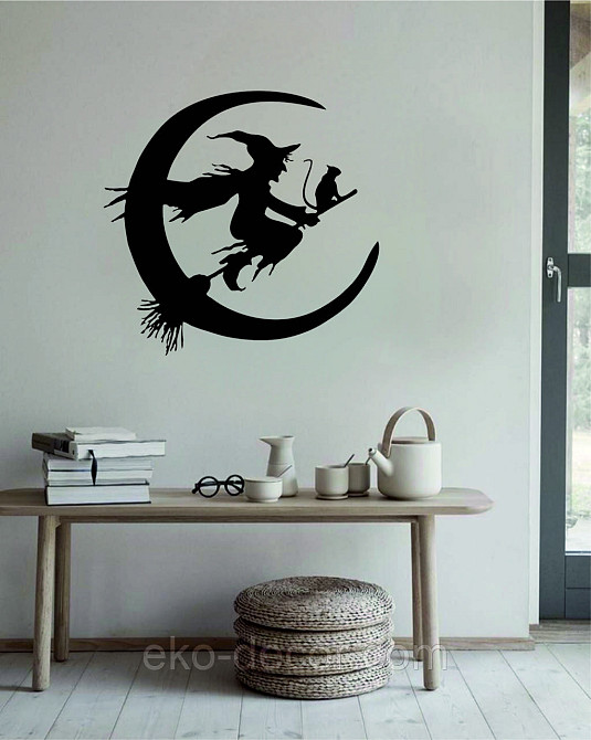 Декоративное настенное Панно «Ведьма на метле с котом», Декор на стену 90*86 см, Черный Киев - изображение 5