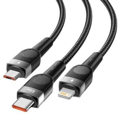 Дата кабель USB 2.0 AM to Lightning + Micro 5P + Type-C 1.2m 66W black Essager (EXCMTL-XJ01) Вінниця - фото 6