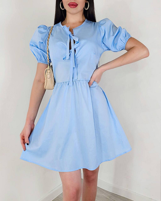 Женское романтичное мини платье-котон Голубой, 46/48 Одесса - изображение 1