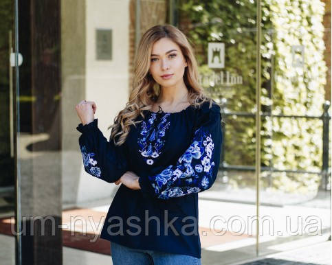 Жіноча лляна вишиванка "Казка" темно-синя ХS-XXL Кривий Ріг - фото 2