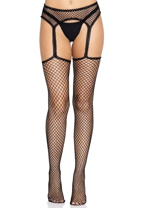 Панчохи-сітка Leg Avenue Net stockings with garter belt One size Black, пояс, підв’язки Львов - изображение 3